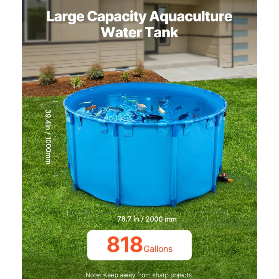 VEVOR Canvas Fish Pond, 818 Gal Capacity Above Ground Fish Pond, Foldable PVC Koi Tank, Round Goldfish Tank with Stable Frame and Drain Valve, for Aquaculture, Koi Breeding, and Irrigation (Blue)
