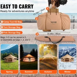 VEVOR Canvas Tent, 4 Seasons 5 m/16.4 ft Bell Tent, Canvas Tent for Camping with Stove Jack, Breathable Yurt Tent for up to 8 People, Family Camping Outdoor Hunting Party