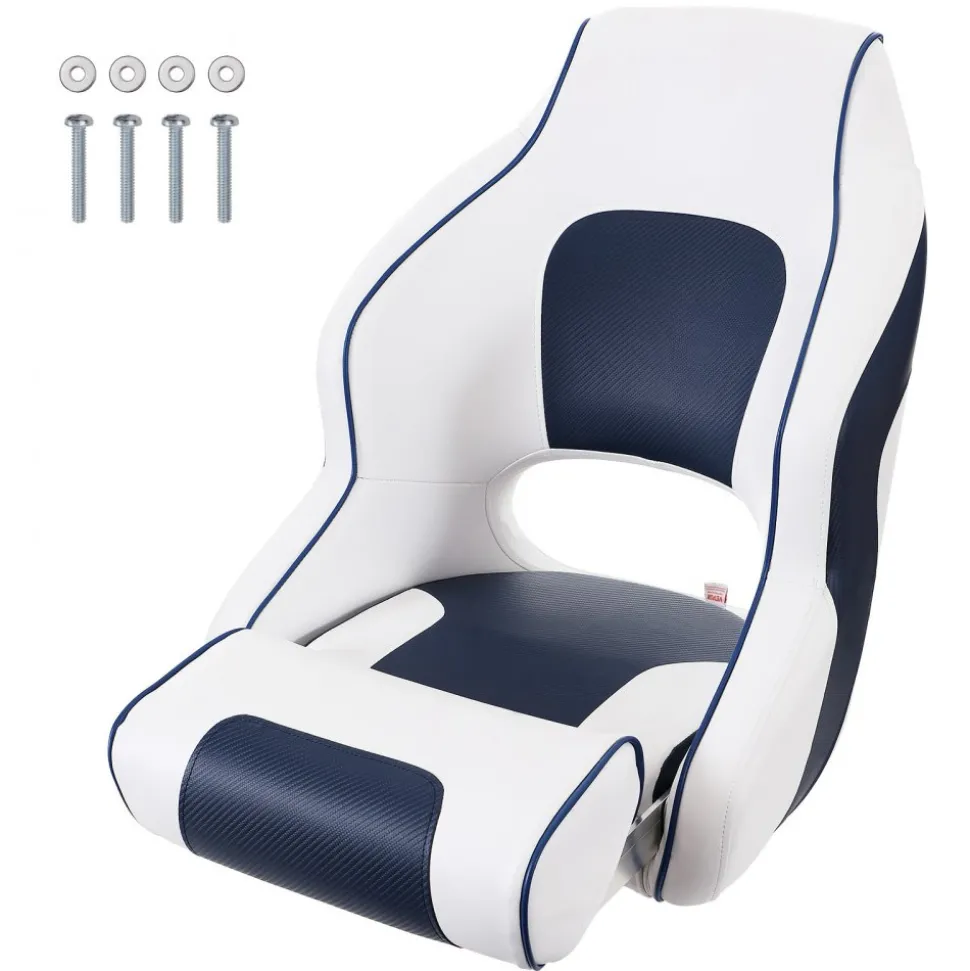 VEVOR Captain Bucket Seat Boat Seat, Flip Up Boat Seat, with Thickened Sponge Padding, Flip-up Bolster Boat Captain Chair for Fishing Boat, Sightseeing Boat, Speedboat, Canoe, 1-Piece