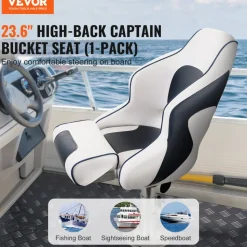 VEVOR Captain Bucket Seat Boat Seat, Flip Up Boat Seat, with Thickened Sponge Padding, Flip-up Bolster Boat Captain Chair for Fishing Boat, Sightseeing Boat, Speedboat, Canoe, 1-Piece