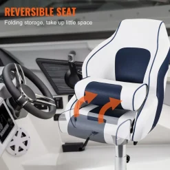 VEVOR Captain Bucket Seat Boat Seat, Flip Up Boat Seat, with Thickened Sponge Padding, Flip-up Bolster Boat Captain Chair for Fishing Boat, Sightseeing Boat, Speedboat, Canoe, 1-Piece