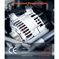 VEVOR Car Alternator 11491, Compatible with Hyundai Sonata 2.4L 2010-2013, Kia Optima 2.4L 2011-2013, Automotive Replacement Alternator with Aluminum Housing and Pure Copper Round Coil, 37300-2G150