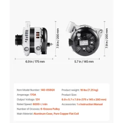 VEVOR Car Alternator 11252, Fit for Buick Enclave Base 3.6L 2012-2013, Chevy Traverse LT 2009-2016, GMC Acadia SLT 2007-2015, Saturn Outlook V6 2007-2010, Automotive Replacement Alternator 25815839