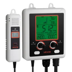 VEVOR Carbon Dioxide Monitoring Controller, Dual Outlets Carbon Dioxide Controller, CO2 Meter Monitor Day and Night Detection Feature, NDIR CO2 Sensor for Green House, Laboratories, Classrooms, Home