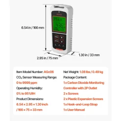 VEVOR Carbon Dioxide Monitor, CO2 Controller with Temperature and Humidity Display, NDIR Sensor, Carbon Dioxide Detector for Bedside, Home, Office, Car, Lightweight & Portable
