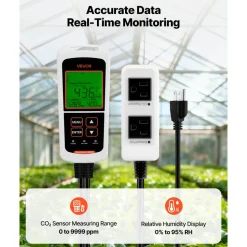 VEVOR Carbon Dioxide Monitor, CO2 Controller with Temperature and Humidity Display, NDIR Sensor, Carbon Dioxide Detector for Bedside, Home, Office, Car, Lightweight & Portable