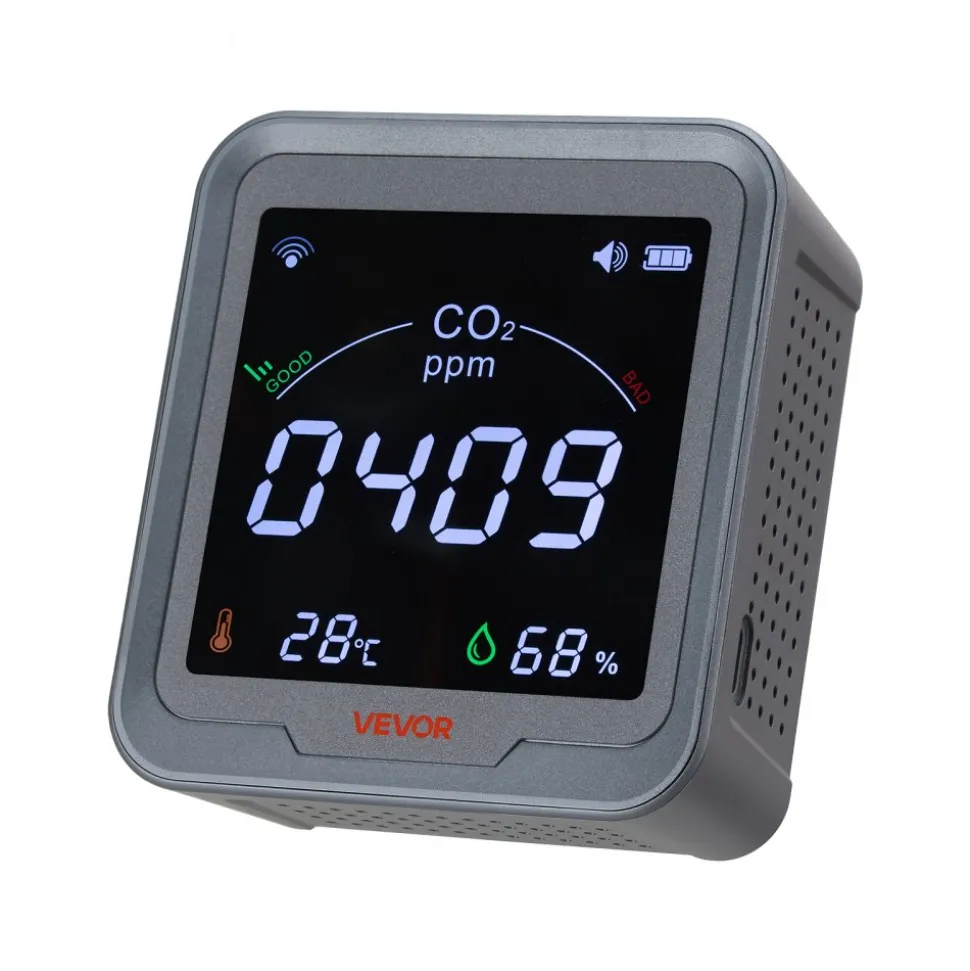 VEVOR Carbon Dioxide Monitor, CO2 Controller with Temperature and Humidity Display, NDIR Sensor Carbon Dioxide Detector, for Outdoors, Home, Office, Car, Wall-Mounted Use
