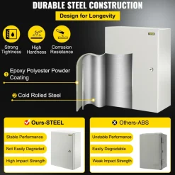 VEVOR Carbon Steel Electrical Box, 16x12x6 inches, Hinged Cover, IP66 Waterproof & Dust Resistant, Suitable for Outdoor Use, Includes Mounting Plate