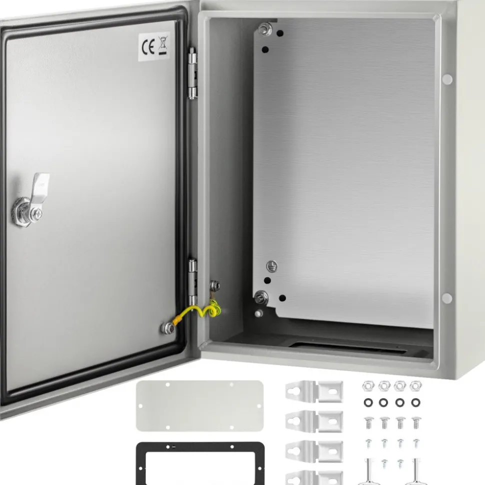 VEVOR Carbon Steel Electrical Box, 16x12x6 inches, Hinged Cover, IP66 Waterproof & Dust Resistant, Suitable for Outdoor Use, Includes Mounting Plate