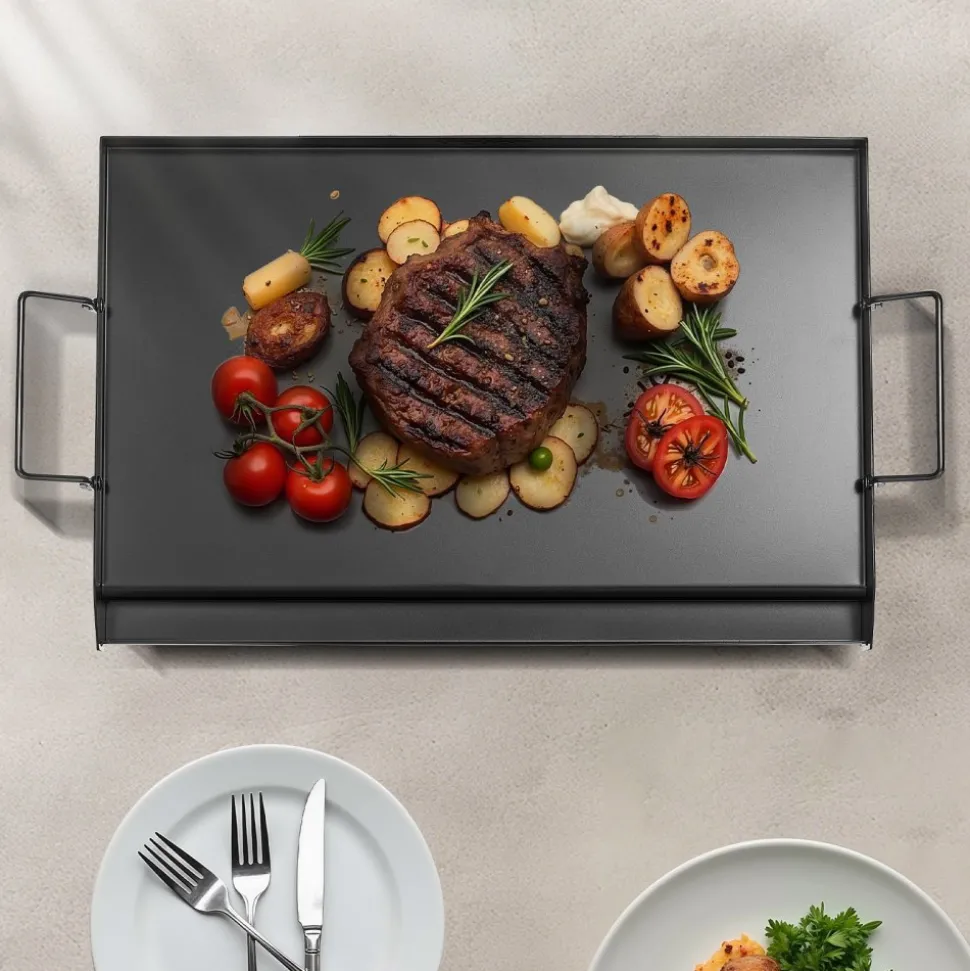 VEVOR Carbon Steel Griddle, 24x16 inch Universal Flat Top Rectangular Plate, Gas Grill Griddle for BBQ Grill, Teppanyaki, Portable Family Cookware with Handle, for Camping Tailgating Party