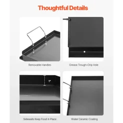 VEVOR Carbon Steel Griddle, 24x16 inch Universal Flat Top Rectangular Plate, Gas Grill Griddle for BBQ Grill, Teppanyaki, Portable Family Cookware with Handle, for Camping Tailgating Party