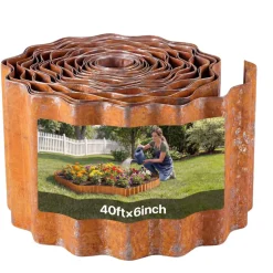 VEVOR Carbon Steel Landscape Edging, 40 ft x 6 in Steel Edging for Landscaping with Gloves, Easy-to-Install Bendable Metal Strips, Metal Garden Edge Border for Flower Bed, Yard Pathway, Rust