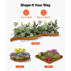 VEVOR Carbon Steel Landscape Edging, 40 ft x 6 in Steel Edging for Landscaping with Gloves, Easy-to-Install Bendable Metal Strips, Metal Garden Edge Border for Flower Bed, Yard Pathway, Rust