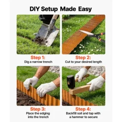 VEVOR Carbon Steel Landscape Edging, 40 ft x 6 in Steel Edging for Landscaping with Gloves, Easy-to-Install Bendable Metal Strips, Metal Garden Edge Border for Flower Bed, Yard Pathway, Rust