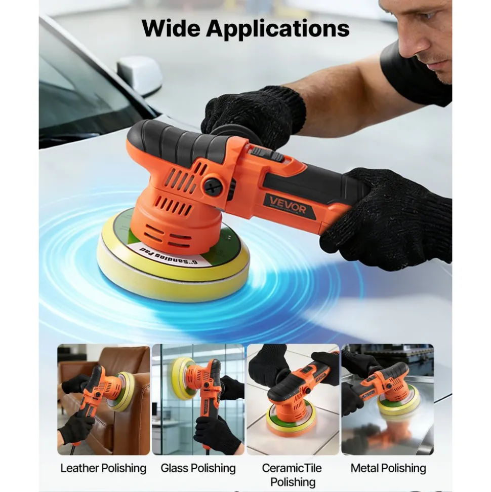 VEVOR Car Buffer Polisher, 6-Inch Dual Action Polisher Buffer Waxer, 650W 6 Variable Speeds 2000-6800RPM Random Orbital Polisher Kit for Cars Detailing, Waxing, Polishing