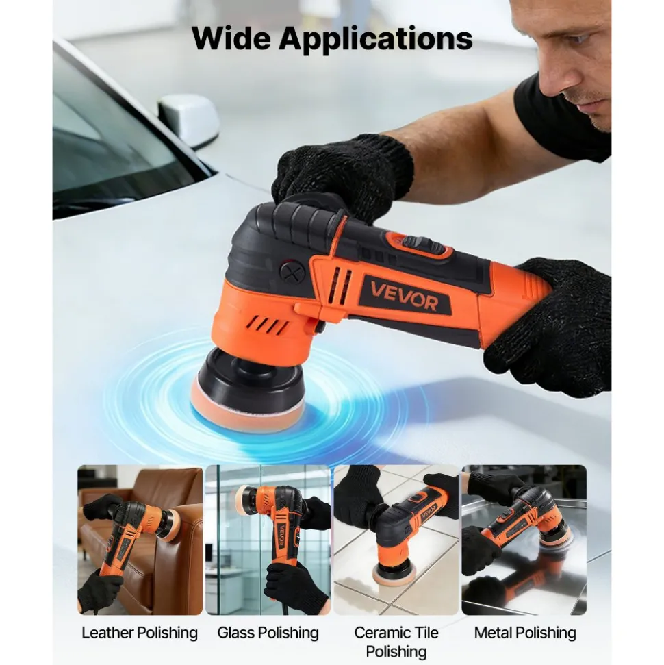 VEVOR Car Buffer Polisher, 1.2"/2"/3" Rotary Polisher Buffer, 600W 6 Variable Speeds 1000-4500RPM Car Polisher Waxer Kit for Cars Detailing, Waxing, Polishing, Scratch Removal