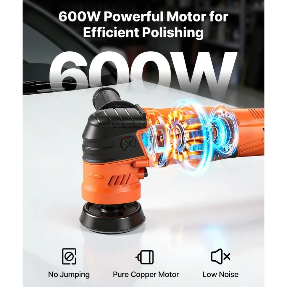 VEVOR Car Buffer Polisher, 1.2"/2"/3" Rotary Polisher Buffer, 600W 6 Variable Speeds 1000-4500RPM Car Polisher Waxer Kit for Cars Detailing, Waxing, Polishing, Scratch Removal
