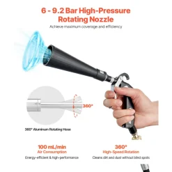 VEVOR Car Cleaning Gun, 6-9.2 Bar High-Pressure Air Blow Gun with 2 Set Nozzles, 360° Rotating Nozzle for Complete Cleaning, Quickly Blasts Dirt and Dust from Surface, Work with 1/4 NPT Air Compressor