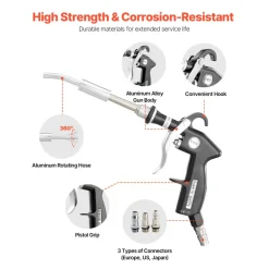VEVOR Car Cleaning Gun, 6-9.2 Bar High-Pressure Air Blow Gun with 2 Set Nozzles, 360° Rotating Nozzle for Complete Cleaning, Quickly Blasts Dirt and Dust from Surface, Work with 1/4 NPT Air Compressor