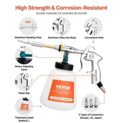 VEVOR Car Cleaning Gun, 6-9.2 Bar High-Pressure Air Blow Gun with 2 Set Nozzles & 1L Liquid Bottle, Vortex Cleaning Gun, Quickly Blasts Dirt and Dust from Surface, Suitable for 1/4 NPT Air Compressor