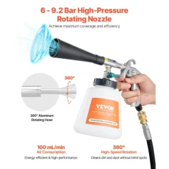 VEVOR Car Cleaning Gun, 6-9.2 Bar High-Pressure Air Blow Gun with 2 Set Nozzles & 1L Liquid Bottle, Vortex Cleaning Gun, Quickly Blasts Dirt and Dust from Surface, Suitable for 1/4 NPT Air Compressor