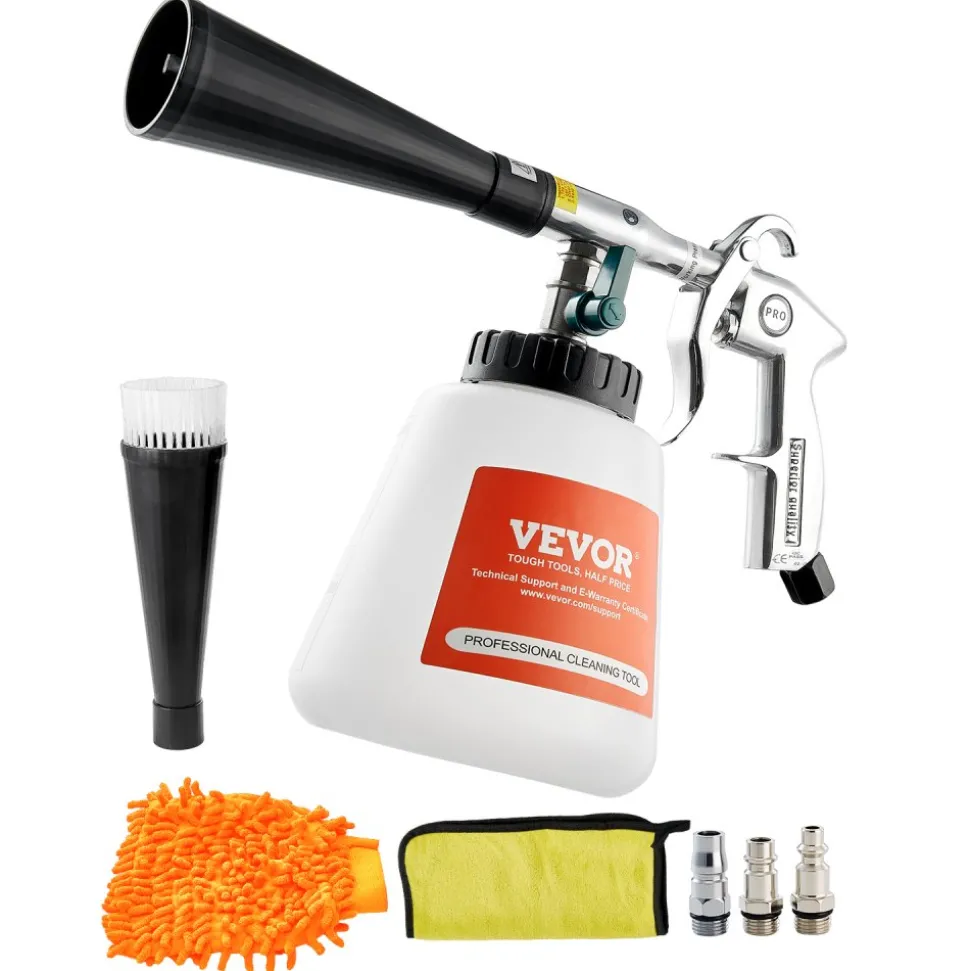 VEVOR Car Cleaning Gun, 6-9.2 Bar High-Pressure Air Blow Gun with 2 Set Nozzles & 1L Liquid Bottle, Vortex Cleaning Gun, Quickly Blasts Dirt and Dust from Surface, Suitable for 1/4 NPT Air Compressor