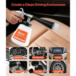 VEVOR Car Cleaning Gun, 6-9.2 Bar High-Pressure Air Blow Gun with 2 Set Nozzles & 1L Liquid Bottle, Vortex Cleaning Gun, Quickly Blasts Dirt and Dust from Surface, Suitable for 1/4 NPT Air Compressor