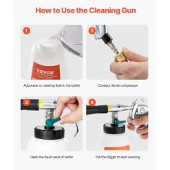 VEVOR Car Cleaning Gun, 6-9.2 Bar High-Pressure Air Blow Gun with 2 Set Nozzles & 1L Liquid Bottle, Vortex Cleaning Gun, Quickly Blasts Dirt and Dust from Surface, Suitable for 1/4 NPT Air Compressor