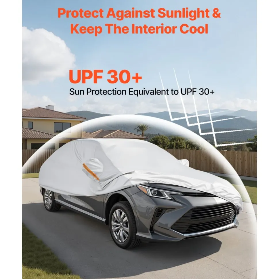 VEVOR Car Cover, Car Cover Waterproof for Toyota Camry Mid Size Sedan, Custom-fit All Weather Sun Rain Wind Frost Dust Snow Protection Full Exterior Covers with Door Zipper and Cotton Lining, Silver
