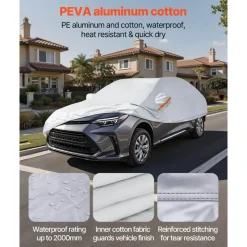 VEVOR Car Cover, Car Cover Waterproof for Toyota Camry Mid Size Sedan, Custom-fit All Weather Sun Rain Wind Frost Dust Snow Protection Full Exterior Covers with Door Zipper and Cotton Lining, Silver