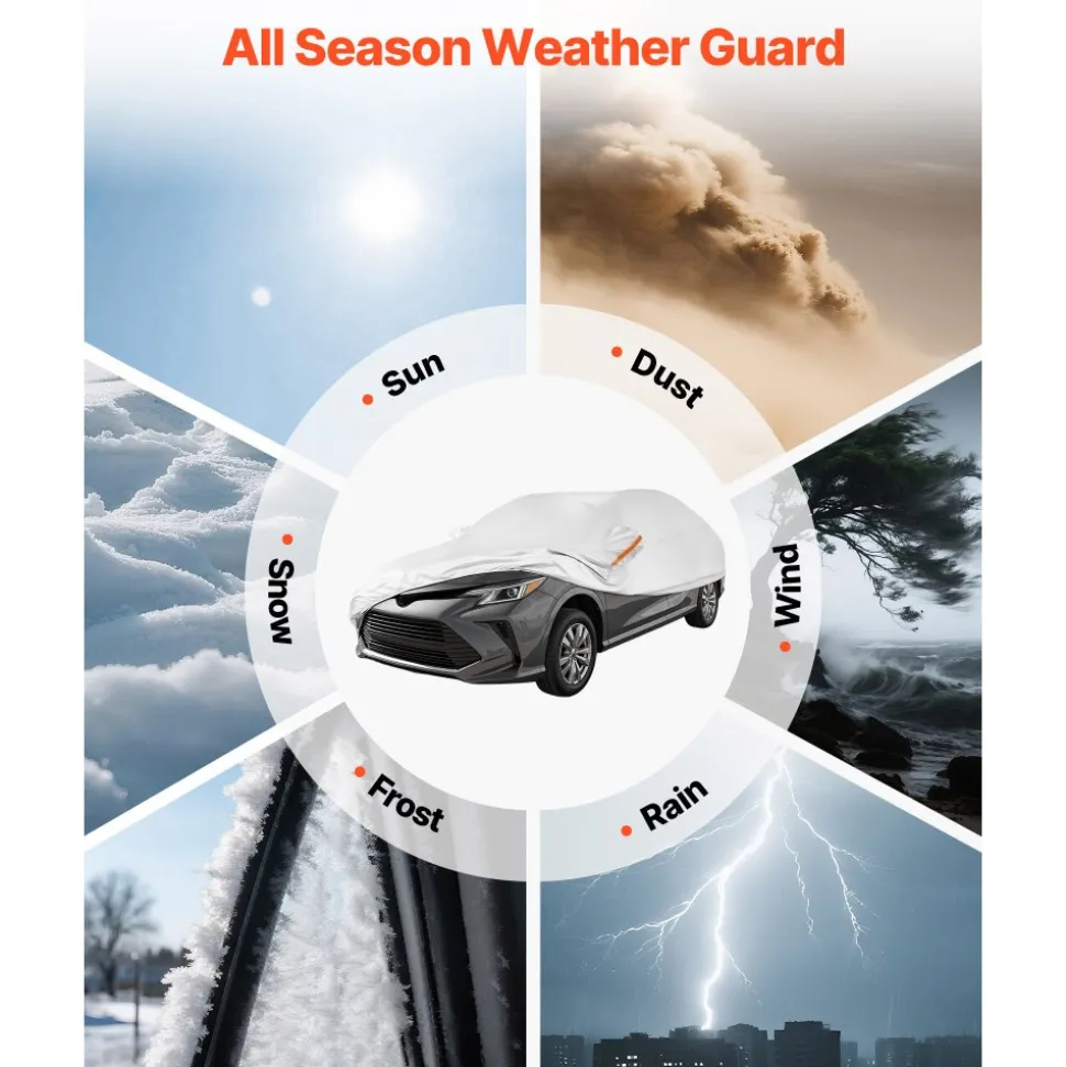 VEVOR Car Cover, Car Cover Waterproof for Toyota Camry Mid Size Sedan, Custom-fit All Weather Sun Rain Wind Frost Dust Snow Protection Full Exterior Covers with Door Zipper and Cotton Lining, Silver