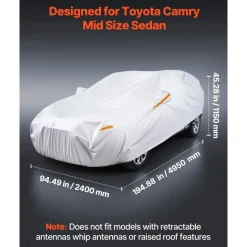 VEVOR Car Cover, Car Cover Waterproof for Toyota Camry Mid Size Sedan, Custom-fit All Weather Sun Rain Wind Frost Dust Snow Protection Full Exterior Covers with Door Zipper and Cotton Lining, Silver