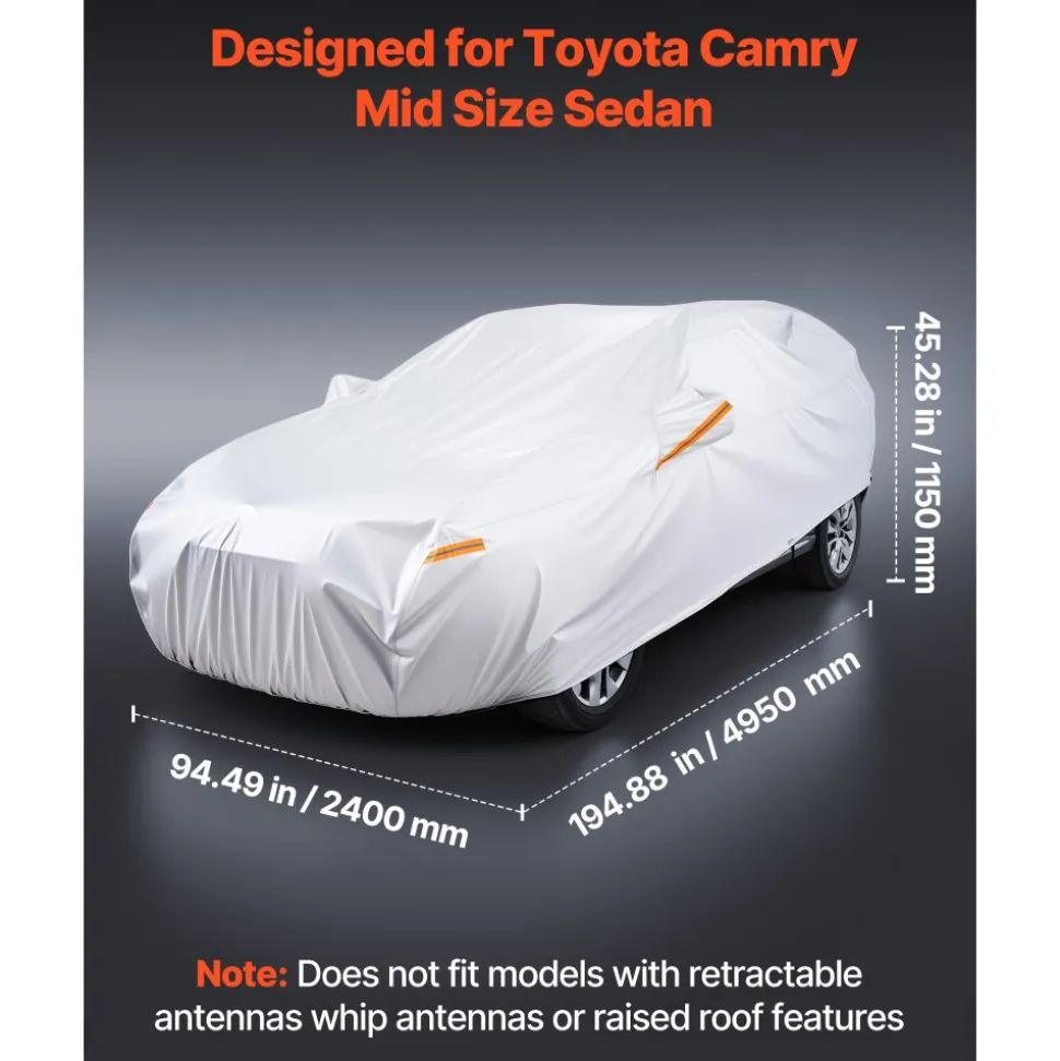 VEVOR Car Cover, Car Cover Waterproof for Toyota Camry Mid Size Sedan, Custom-fit All Weather Sun Rain Wind Frost Dust Snow Protection Full Exterior Covers with Door Zipper and Cotton Lining, Silver