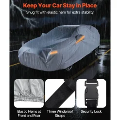VEVOR Car Cover, Car Cover Waterproof for Toyota RAV4 Compact SUV, Custom-fit All Weather Sun Rain Wind Frost Dust Snow Protection Full Exterior Covers with Door Zipper and Cotton Lining, Silver