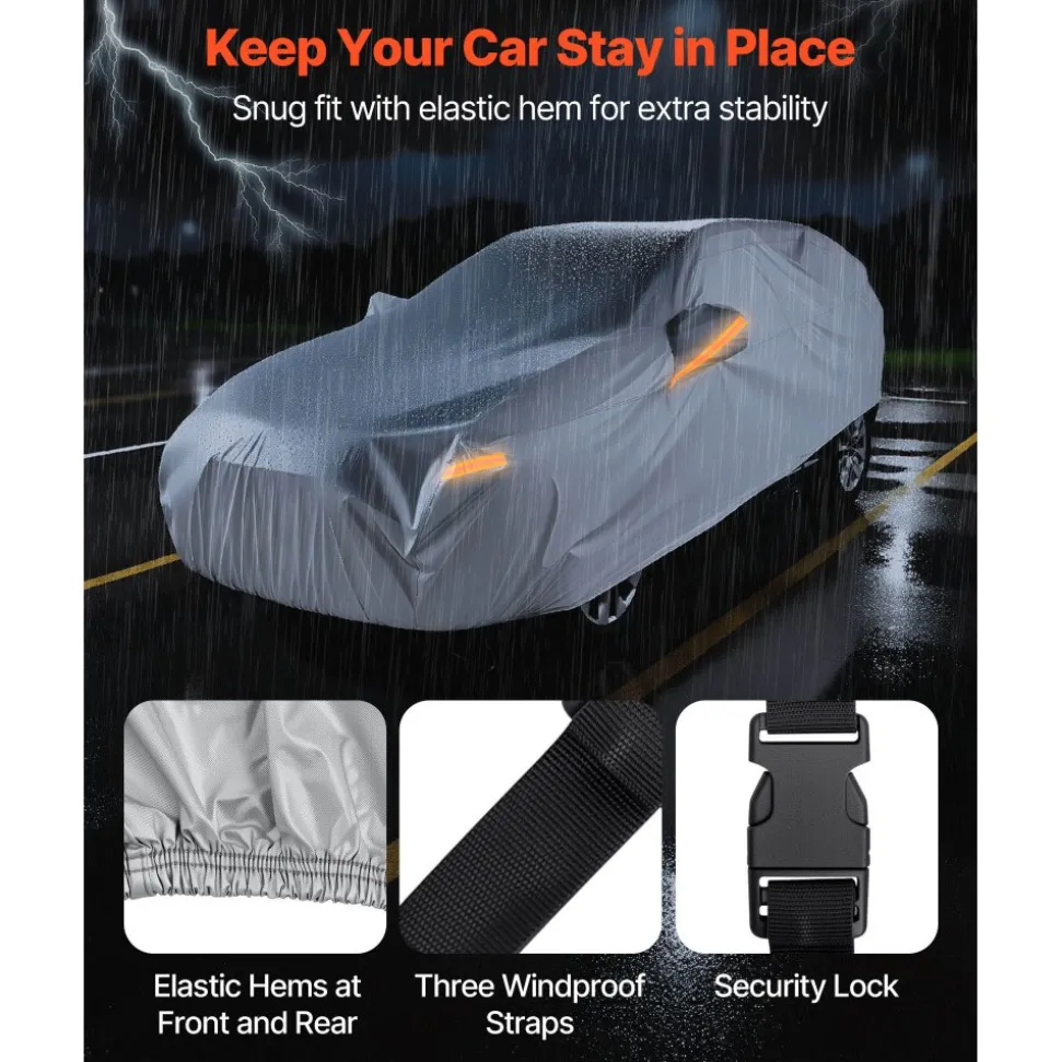 VEVOR Car Cover, Car Cover Waterproof for Toyota RAV4 Compact SUV, Custom-fit All Weather Sun Rain Wind Frost Dust Snow Protection Full Exterior Covers with Door Zipper and Cotton Lining, Silver
