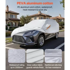 VEVOR Car Cover, Car Cover Waterproof for Toyota RAV4 Compact SUV, Custom-fit All Weather Sun Rain Wind Frost Dust Snow Protection Full Exterior Covers with Door Zipper and Cotton Lining, Silver