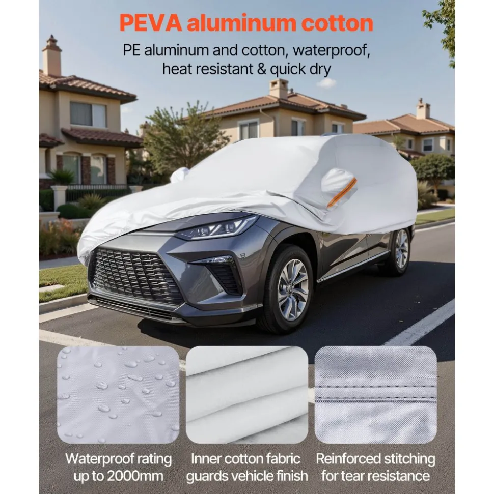 VEVOR Car Cover, Car Cover Waterproof for Toyota RAV4 Compact SUV, Custom-fit All Weather Sun Rain Wind Frost Dust Snow Protection Full Exterior Covers with Door Zipper and Cotton Lining, Silver