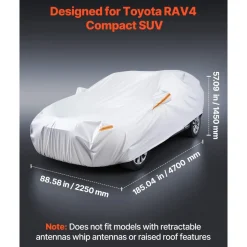 VEVOR Car Cover, Car Cover Waterproof for Toyota RAV4 Compact SUV, Custom-fit All Weather Sun Rain Wind Frost Dust Snow Protection Full Exterior Covers with Door Zipper and Cotton Lining, Silver