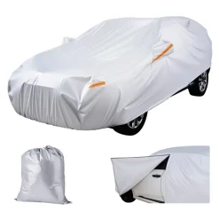 VEVOR Car Cover, Car Cover Waterproof for Dodge Challenger Full Size Sedan, Custom-fit All Weather Sun Rain Wind Dust Snow Protection Full Exterior Covers with Door Zipper and Cotton Lining, Silver