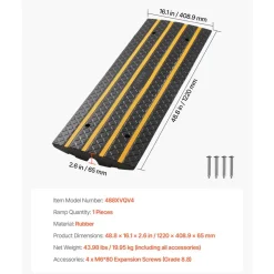 VEVOR Car Driveway Rubber Curb Ramp, 33069 lbs Load Capacity, 2.6 inch Rise Curbside Bridge Ramp with Yellow Reflective Strips, Suitable for Loading Dock, Warehouse, Garage, Sidewalk (1 Pack)