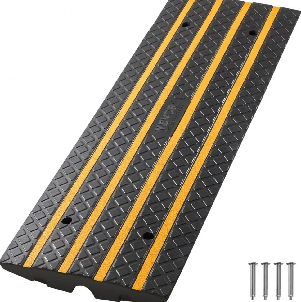 VEVOR Car Driveway Rubber Curb Ramp, 33069 lbs Load Capacity, 2.6 inch Rise Curbside Bridge Ramp with Yellow Reflective Strips, Suitable for Loading Dock, Warehouse, Garage, Sidewalk (1 Pack)