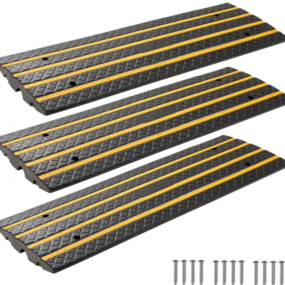 VEVOR Car Driveway Rubber Curb Ramp, 33069 lbs Load Capacity, 2.6 inch Rise Curbside Bridge Ramp with Yellow Reflective Strips, Suitable for Loading Dock, Warehouse, Garage, Sidewalk (3 Pack)