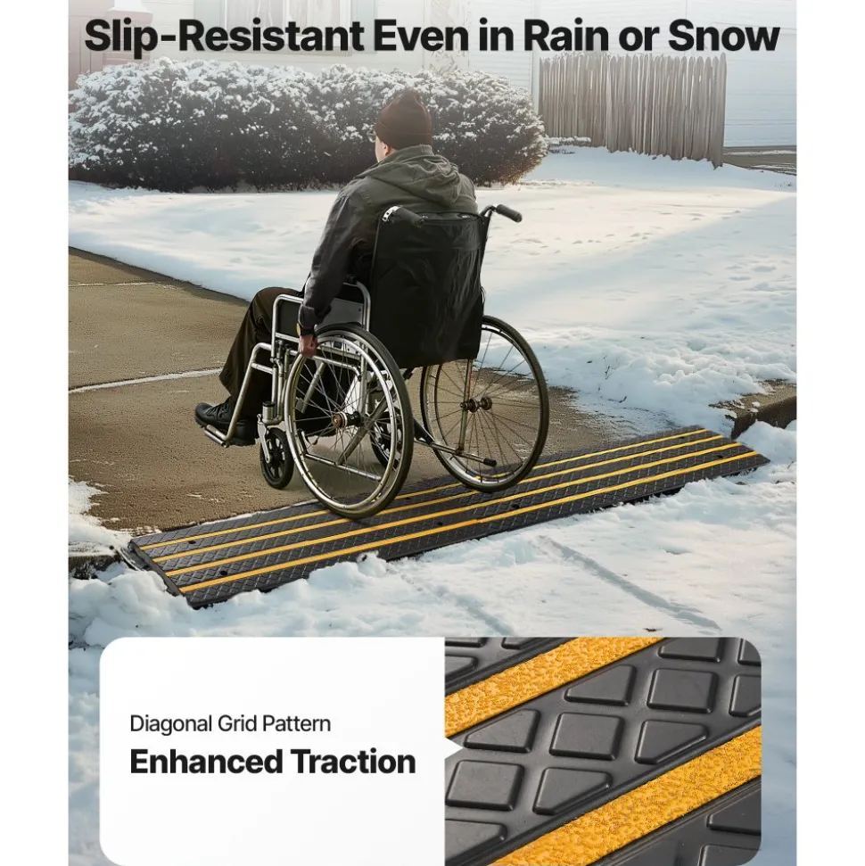VEVOR Car Driveway Rubber Curb Ramp, 33069 lbs Load Capacity, 2.6 inch Rise Curbside Bridge Ramp with Yellow Reflective Strips, Suitable for Loading Dock, Warehouse, Garage, Sidewalk (2 Pack)