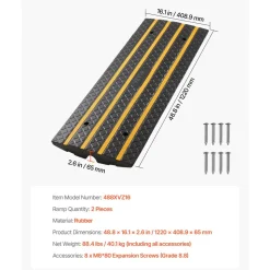 VEVOR Car Driveway Rubber Curb Ramp, 33069 lbs Load Capacity, 2.6 inch Rise Curbside Bridge Ramp with Yellow Reflective Strips, Suitable for Loading Dock, Warehouse, Garage, Sidewalk (2 Pack)