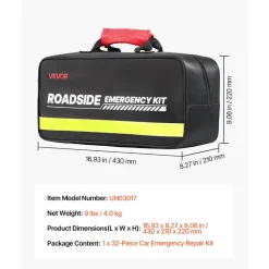 VEVOR Car Emergency Kit, 2-in-1 First Aid Kit with Jumper Cables, Essential Roadside Emergency Car Kits for Vehicle, Travel and Home, 32-Piece Auto Road Side Assistance Tools with Medical Aid Kits