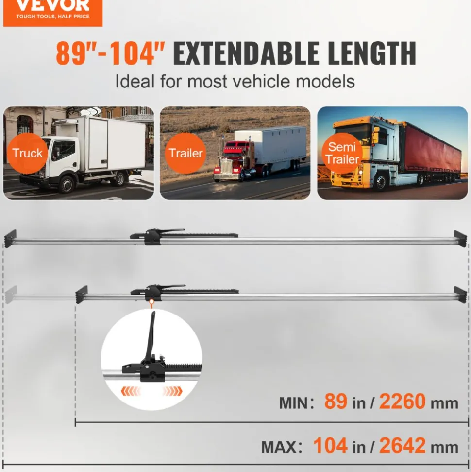 VEVOR Cargo Bar, Cargo Bar Adjustable from 89" to 104", Heavy-duty Steel Cargo Stabilizer Bar with 309 lbs Capacity, Truck Bed Load Bar for Truck Bed, Trailer, Semi Trailer (4 pcs)