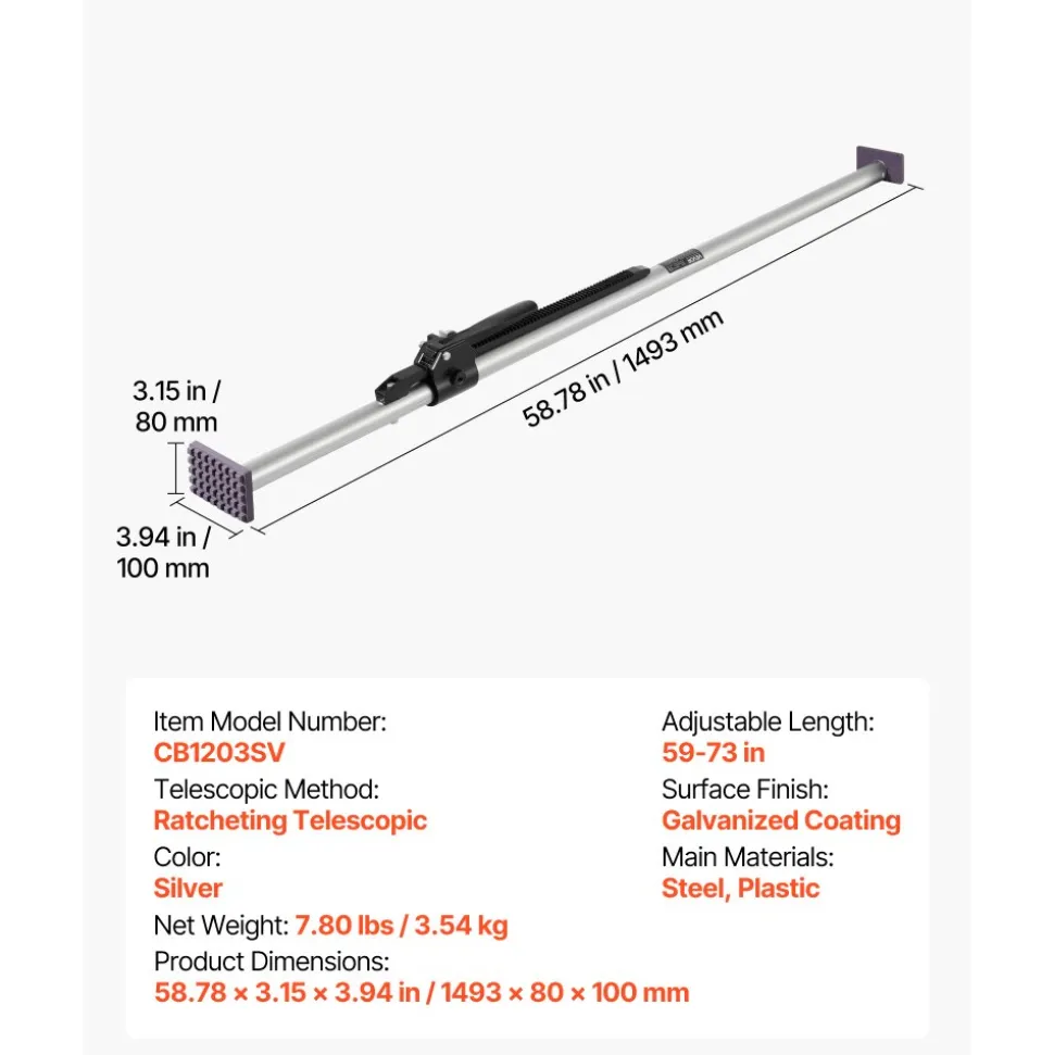 VEVOR Cargo Bar, Cargo Bar Adjustable from 59" to 73", Heavy-duty Steel Cargos Stabilizer with Non-Slip Foot Pads, Telescoping Load Lock Bars Stop Sliding for Pickup Truck