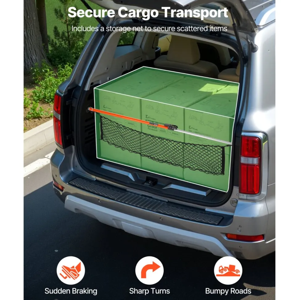 VEVOR Cargo Bar, Cargo Bar Adjustable from 40" to 73", Heavy-duty Steel Cargos Stabilizer with Storage Net & Non-Slip Foot Pads, Telescoping Load Lock Bars Stop Sliding for SUVs, Sedans