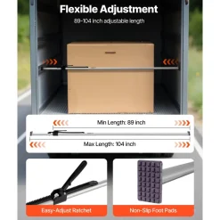 VEVOR Cargo Bar, Cargo Bar Adjustable from 89" to 104", Heavy-duty Steel Cargos Stabilizer with Non-Slip Foot Pads, Truck Bed Load Lock Bars for Box Trucks, Semi-Trailers, Trailers (2PCS)