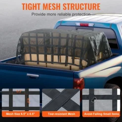 VEVOR Cargo Net, 120 in x 105 in, Heavy Duty Truck Cargo Net for Truck Bed, 4 Adjustable Straps with Carabiners & S-Hooks, Wear-resistant & Weather-proof, Suitable for Pickup, Truck, Jeep, SUV, Boat